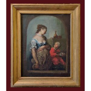 Januarius Zick 1730-1797 Maternal Happiness Pregnant Woman With Child Oil On Canvas