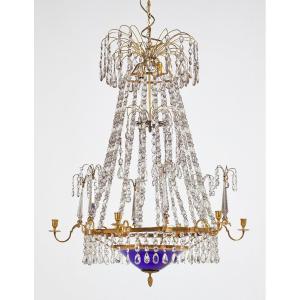 Lustre En Cristal Russie Empire Vers 1810  électrifié H. 90 Cm, D. 78 Cm  