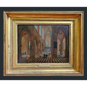 Johann Ludwig Ernst Morgenstern 1738-1819 Church Interior Oil On Wood 37 X 28 Cm