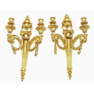 Appliques Louis XVI 19ème Siècle.  H. 39 Cm  