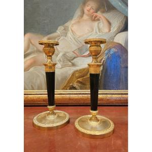 Empire Candlesticks Circa 1820 H. 24 Cm, D. 11 Cm 