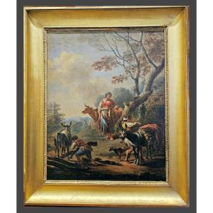 Paolo Monaldi Rome 1710-1799 Pastoral Oil On Canvas 64.5 X 78 Cm 