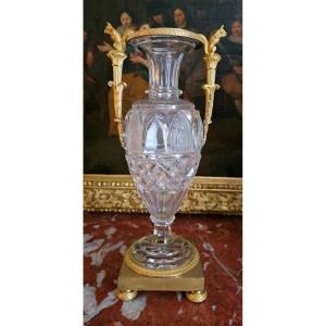 Empire Glass And Gilt Bronze Vase Circa 1800 H. 33 Cm 