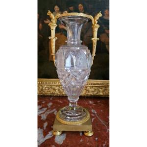 Vase Verre Et Bronze Doré Empire Vers 1800   H. 33 Cm 