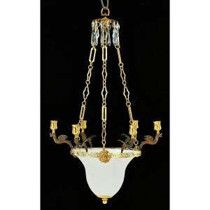 Louis XVI Lantern Chandelier Circa 1790 H. Approx. 30 Cm (without Chain) Or 70 Cm, D. 44 Cm  