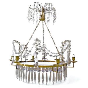 Louis XVI 19th Century Swedish Crystal Chandelier. H. 59 Cm, D. 57.5 Cm 