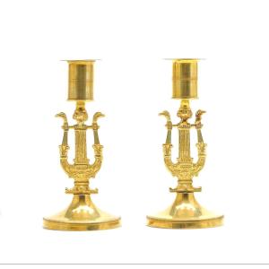 Pair Of Empire Candlesticks Circa 1810 H. 15.5 Cm 