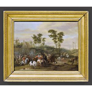 Pieter Meulener 1602-1654 Battle Scene Oil On Panel Monogrammed And Dated