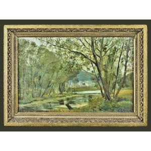 STANISLAS LEPINE 1835 - 1892   BOIS À MOUDON, 1891 - Expertise : René Millet, Paris.