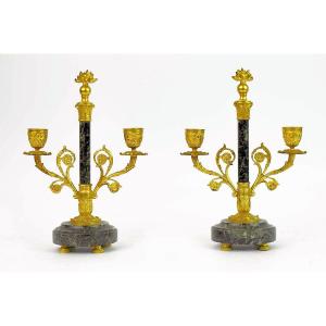 Bougeoirs Candelabres Empire vers 1800  H. 27 cm, L. 19 cm 