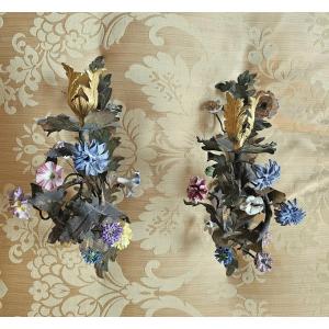 Pair Appliques With Flowers In Vincennes Louis XV Porcelain Circa 1750