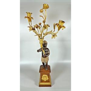Large Candelabra Allegory Of Africa Directoire Circa 1800 H. 65 Cm, W. 30 Cm 