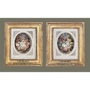 Narcisse Virgilio Díaz De La Peña 1807 - 1876 Pair Of Floral Still Lifes Pairs Signed