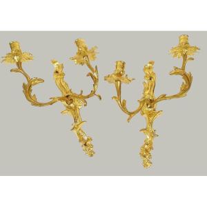 Pair Of Very Large Two-flame Wall Sconces; “c Couronné” Hallmarks, 1745–1749, Louis XV