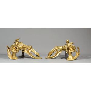 Chenets Puttos représentant Mercure et Fortuna Louis XV vers 1750