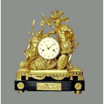 Large Louis XVI Warrior Clock Circa 1780 H. 50 Cm, L. 41.5 Cm