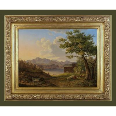 Anton Magg Landshut  Né En 1788   Paysage Du Salzkammergut    Huile Sur Toile 57 X 77,5 Cm