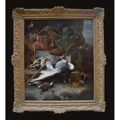 Melchior De Hondecoeter 1636-1695 Nature Morte Avec Oiseaux Vers 1660 Expertise Dr. Meijer