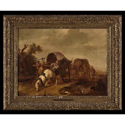 Jan Van Der Stoffe 1611 Leyde - 1682 Leyde  l'Attaque Des Maraudeurs  Signé Et Indistinctement 