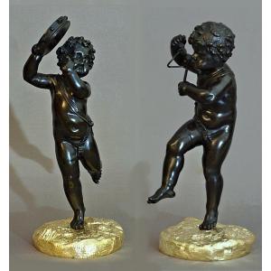 Paire Danser Et Jouer De La Musique Putti Bronze Louis XV  Le Modèle De Clodion