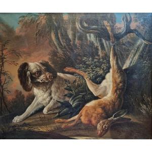 Jacques-charles Oudry (1720-1778)  Grande Scène De Chasse Avec Chien Et Lièvre  Signé et daté