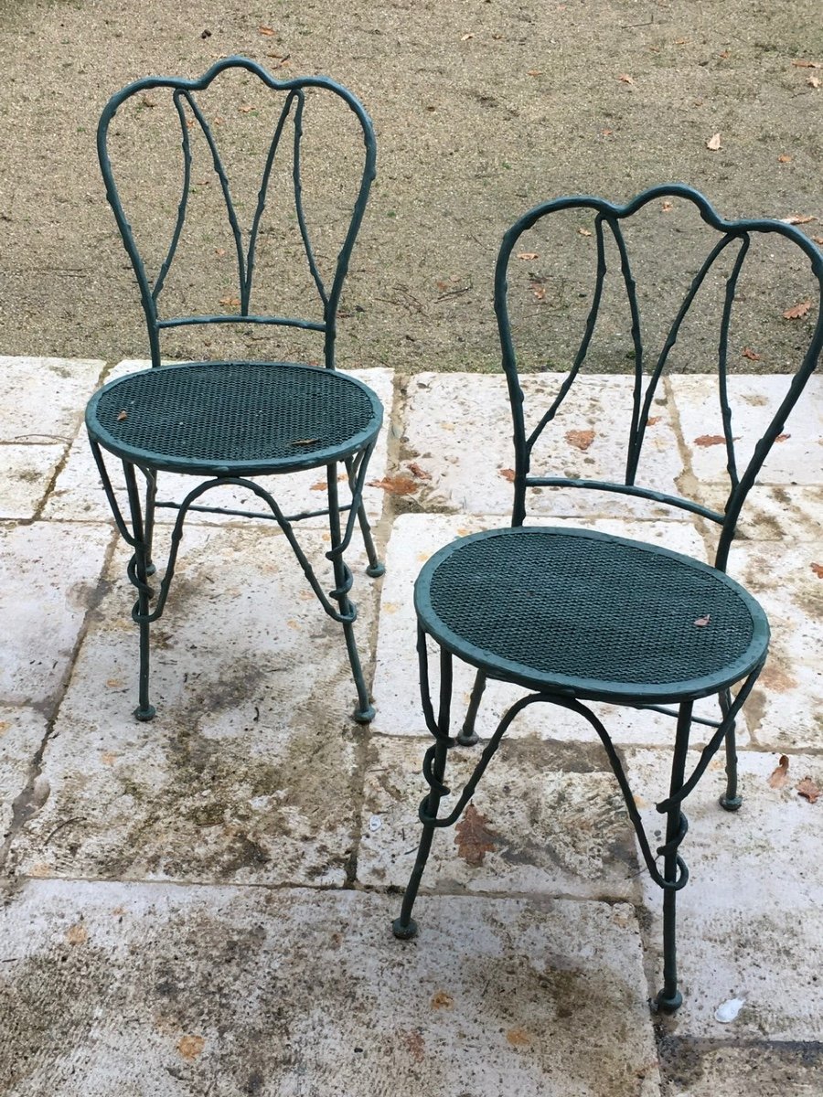 Beautiful Series Of 4 Garden Chairs, Branch Imitation