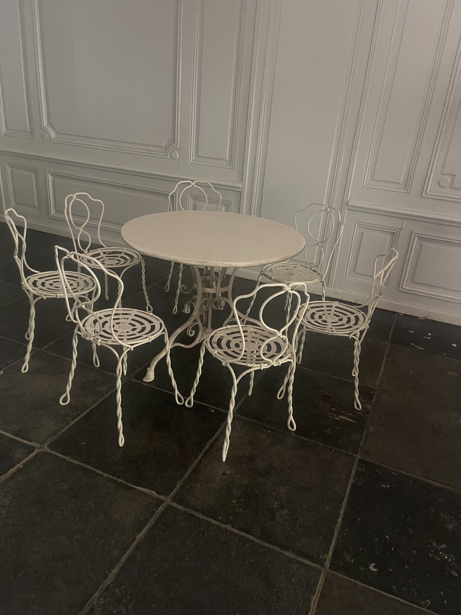 Rare série de 14 chaise Vachon en fer torsadé -photo-2
