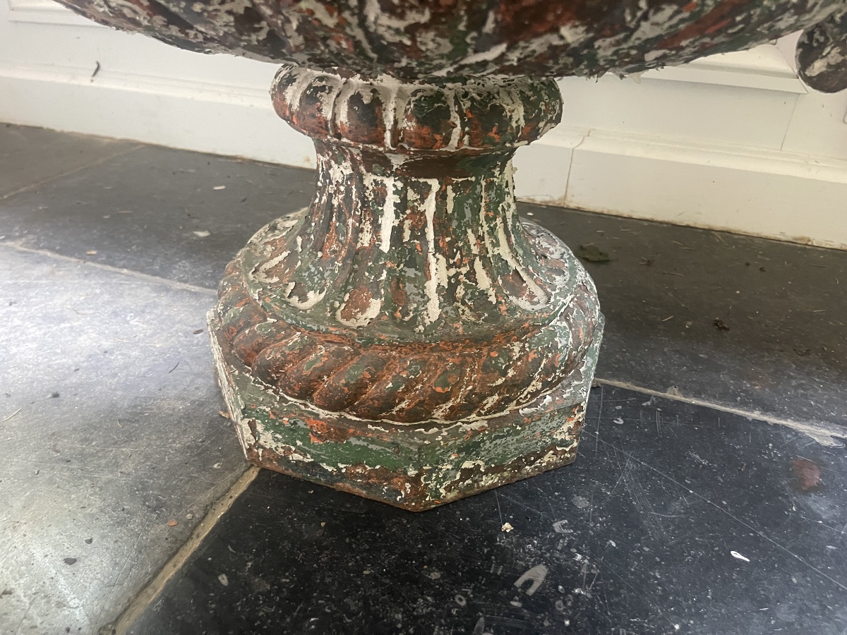 Rare pair de grands vases en fonte très belle patine-photo-2