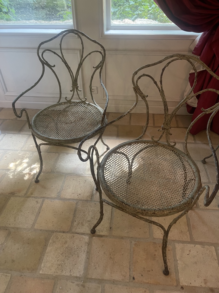 Rare paire de fauteuils, fer imitation branche 