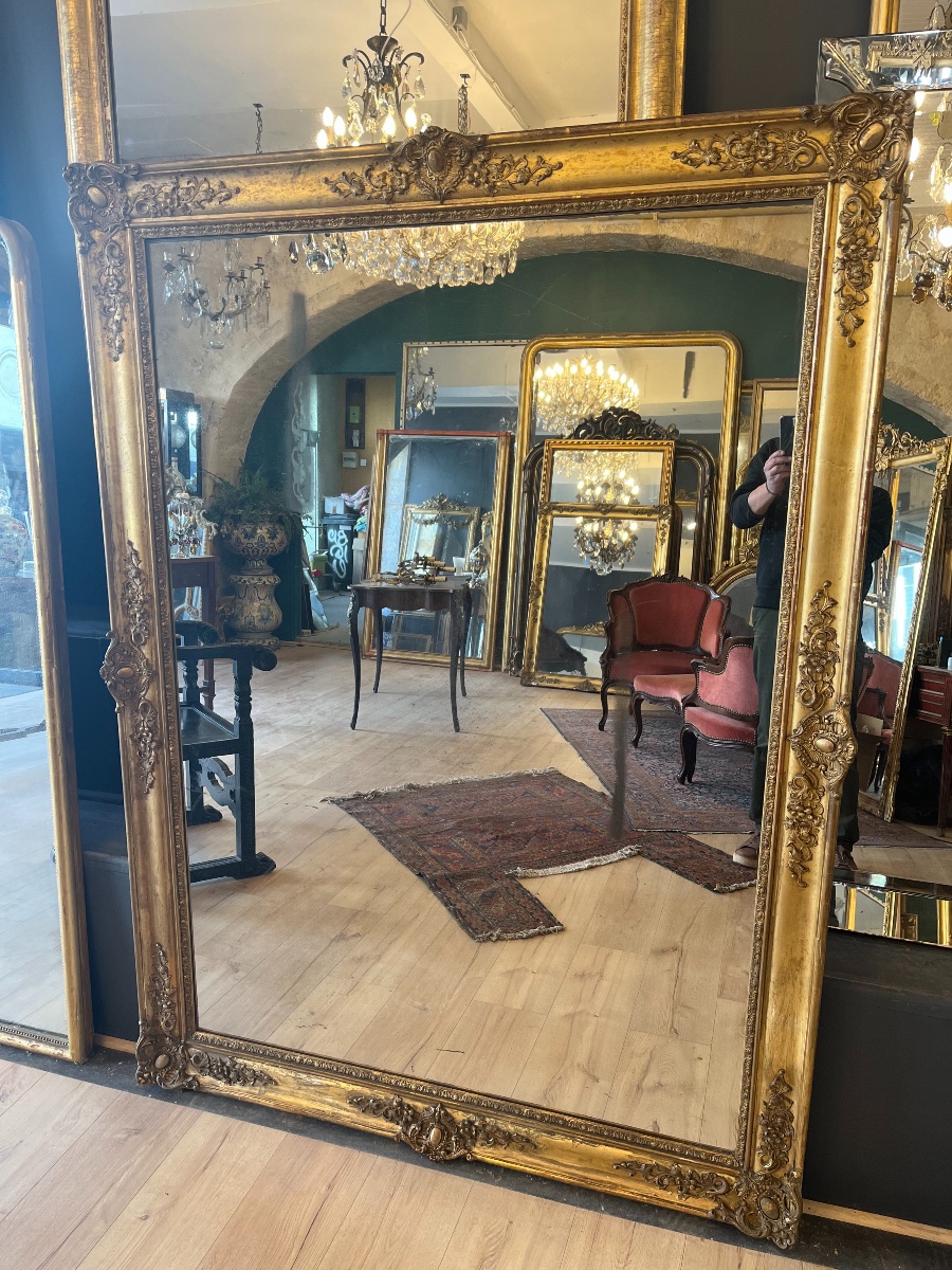 Large Charles X Gilded Mirror 178 X 131 Cm-photo-2