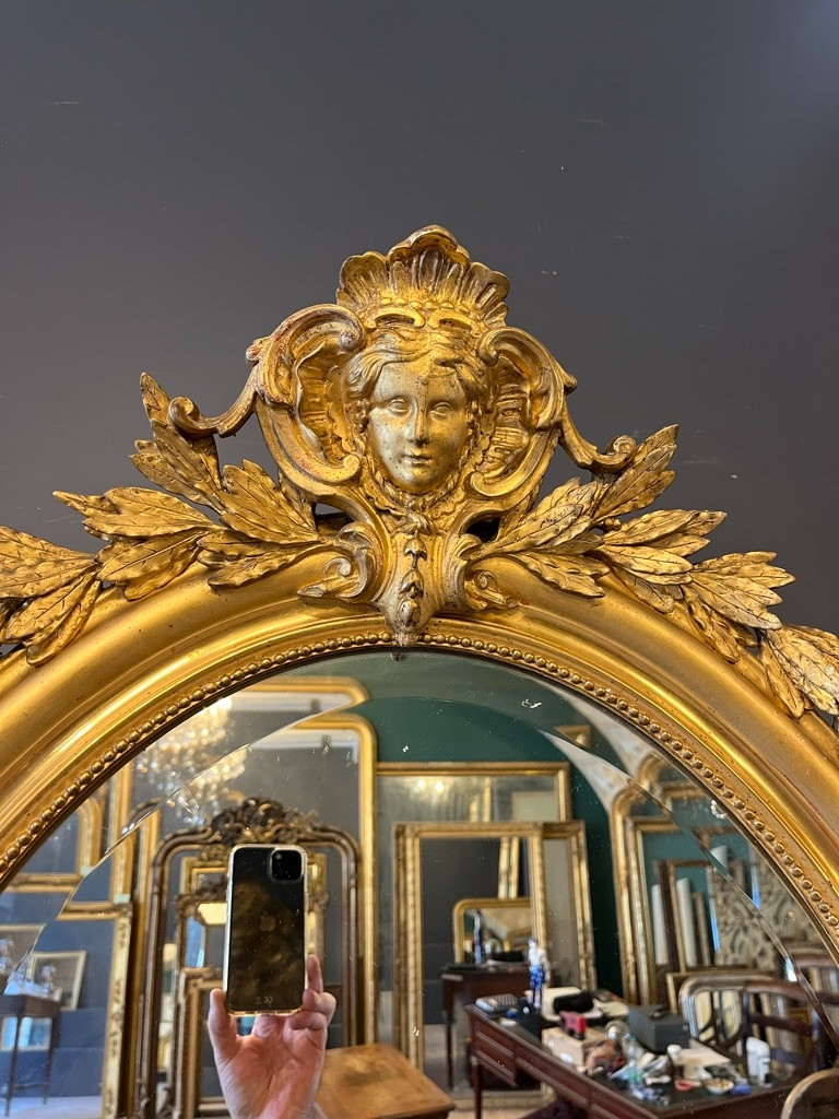 Miroir ovale 1900 au mascaron 107 X 70 CM-photo-2