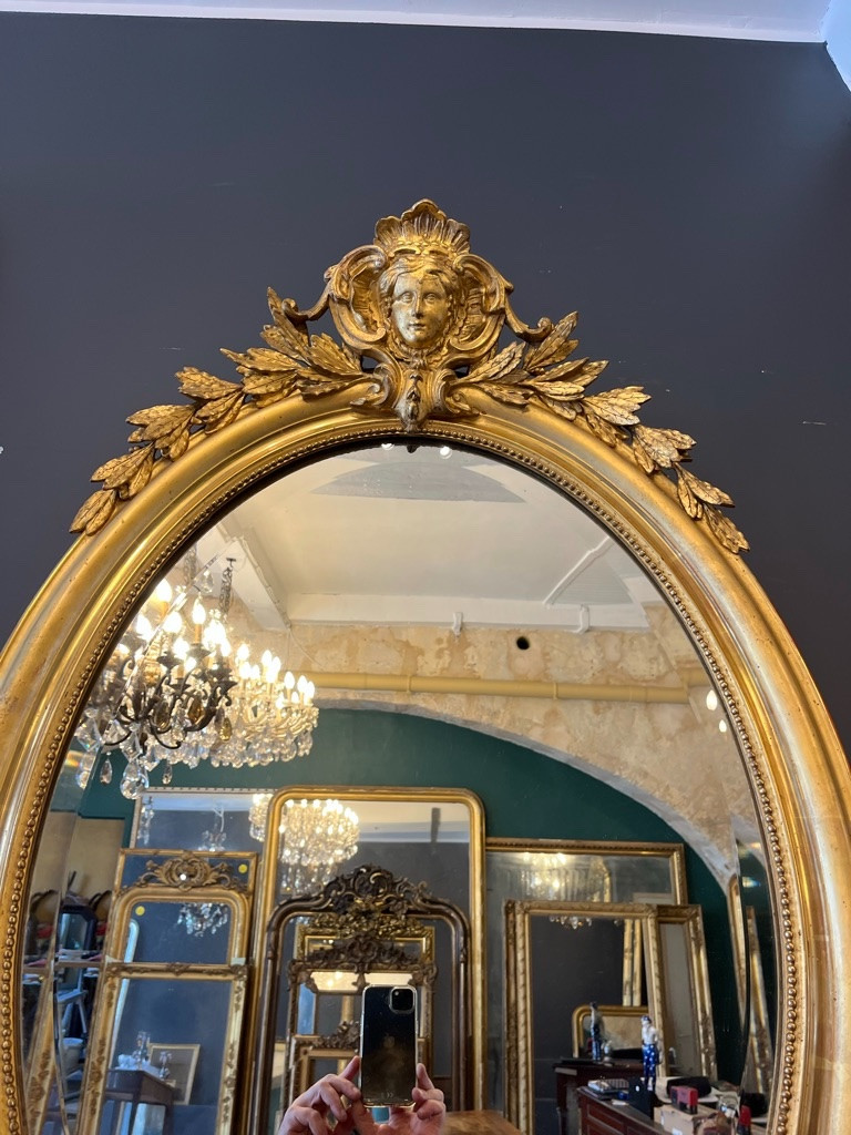 Miroir ovale 1900 au mascaron 107 X 70 CM-photo-4