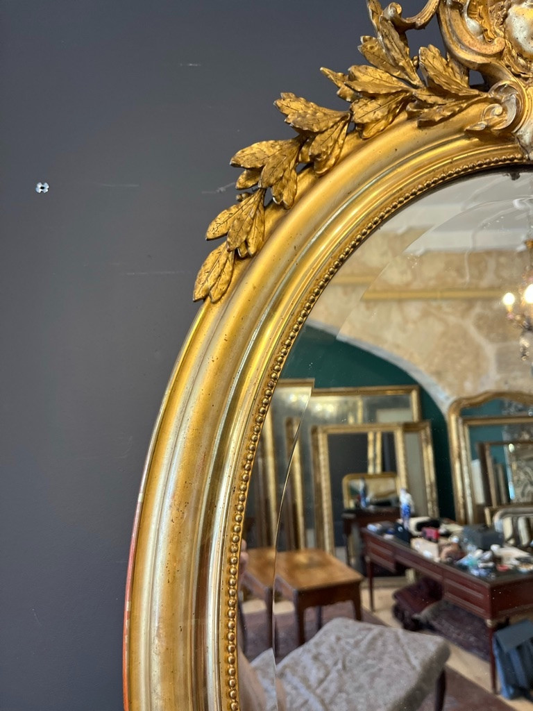 Miroir ovale 1900 au mascaron 107 X 70 CM-photo-1