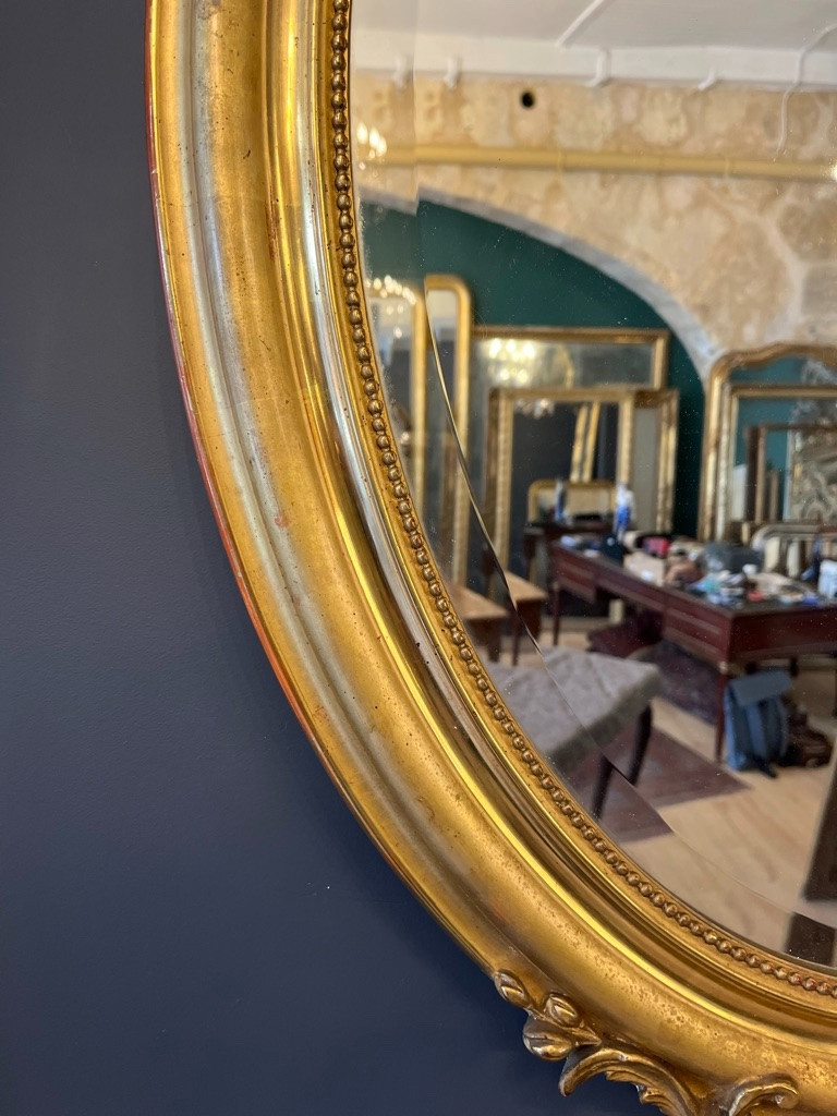Miroir ovale 1900 au mascaron 107 X 70 CM-photo-5