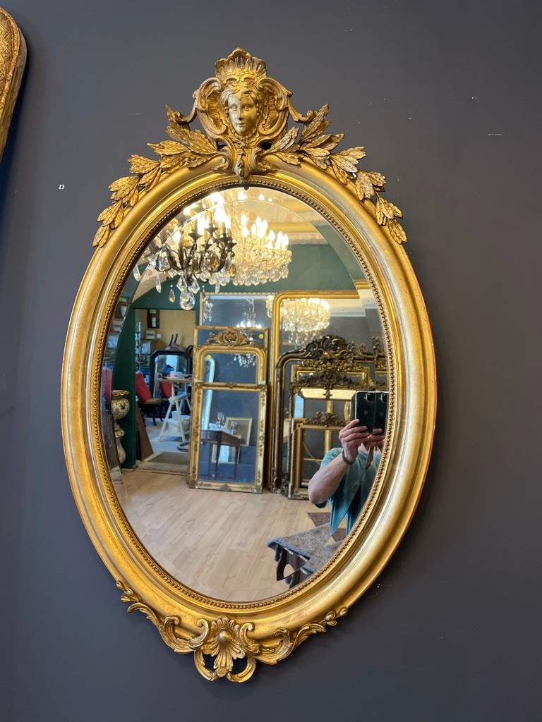 Miroir ovale 1900 au mascaron 107 X 70 CM-photo-6