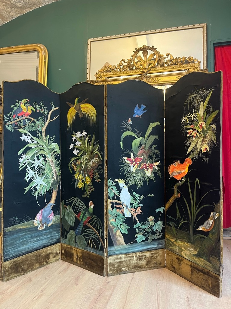 1900 Silk Screen Painted With Exotic Birds-photo-2