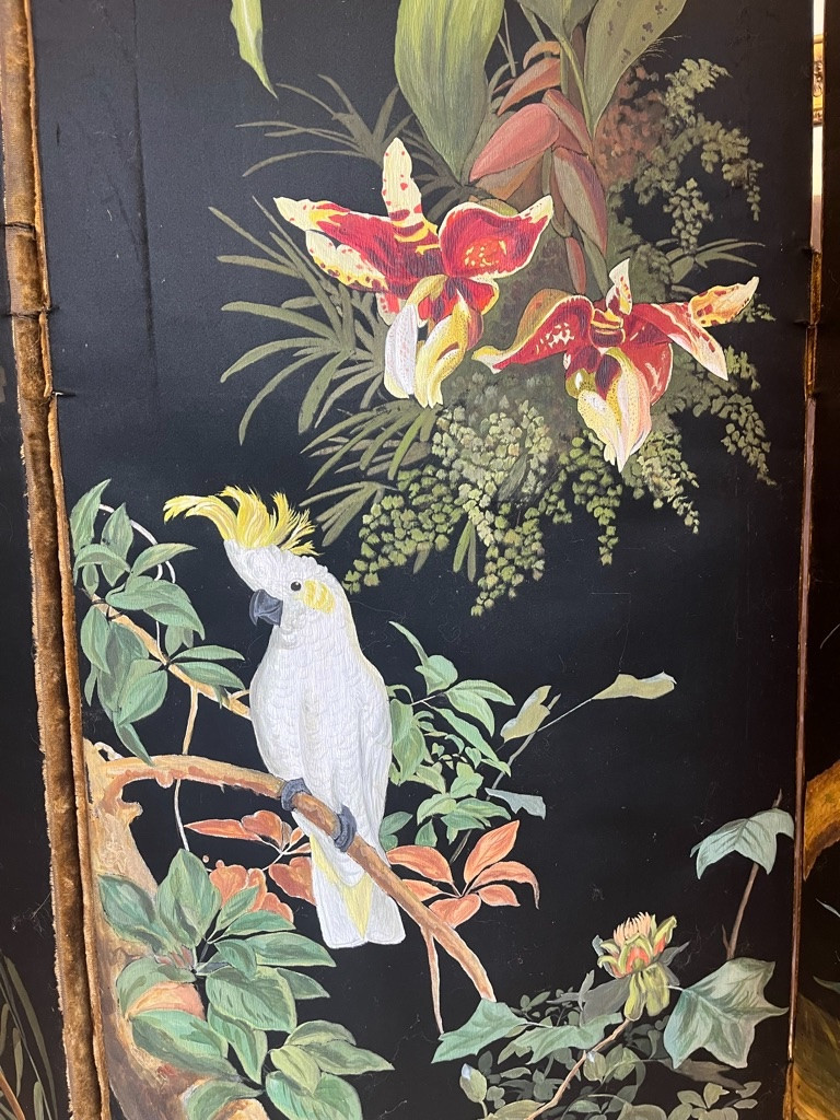 1900 Silk Screen Painted With Exotic Birds-photo-5