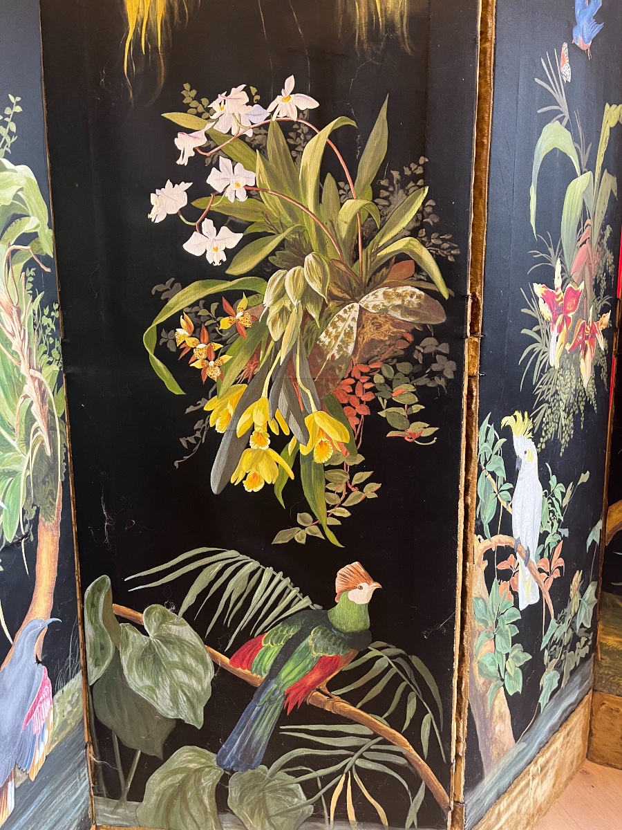1900 Silk Screen Painted With Exotic Birds-photo-6