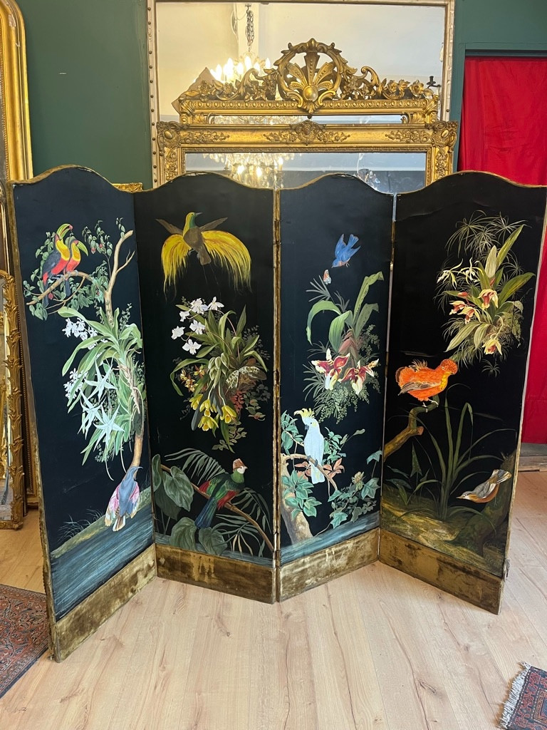 1900 Silk Screen Painted With Exotic Birds