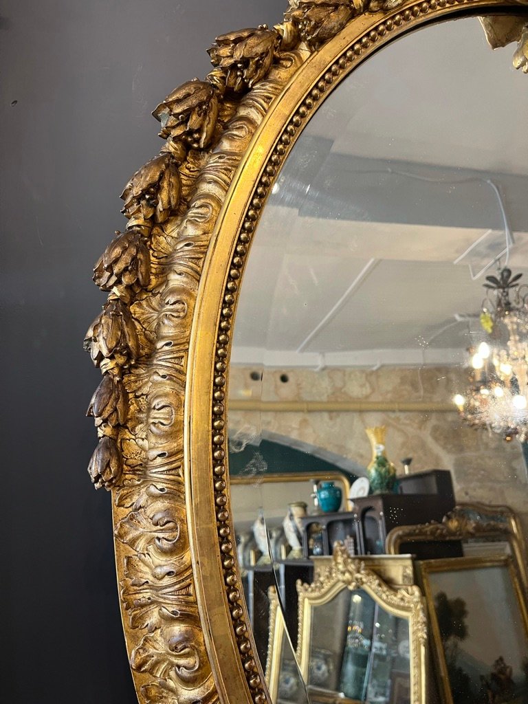grand miroir ovale Napoléon III ,fronton au mascaron -photo-2