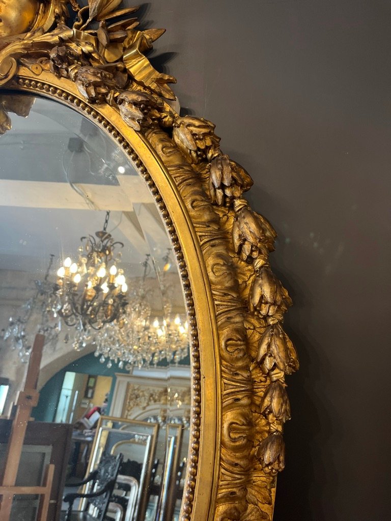 grand miroir ovale Napoléon III ,fronton au mascaron -photo-4