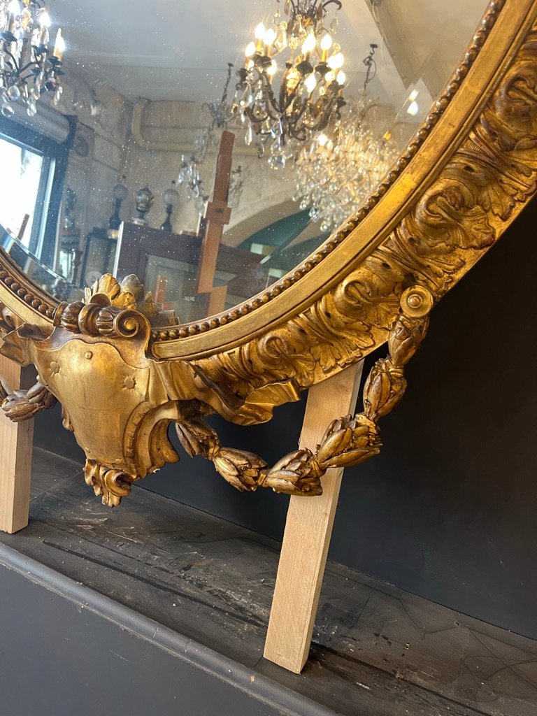 grand miroir ovale Napoléon III ,fronton au mascaron -photo-5
