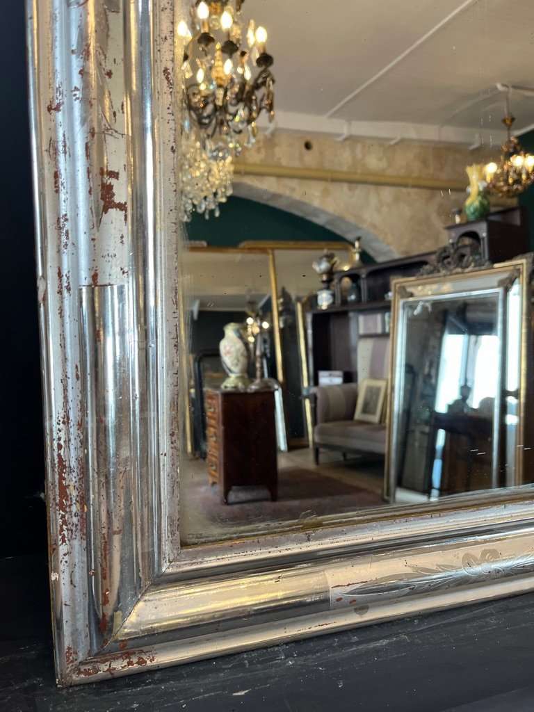 Silver-finished Louis Philippe Mirror, 87 X 63 Cm-photo-4