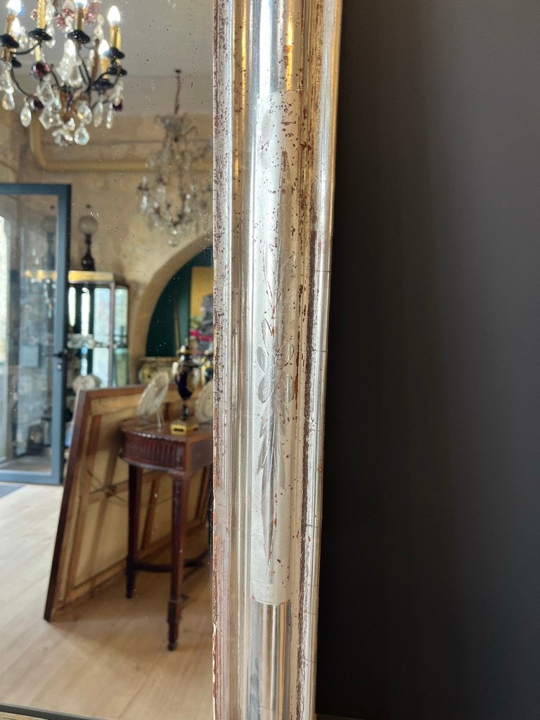 Silver-finished Louis Philippe Mirror, 87 X 63 Cm-photo-1