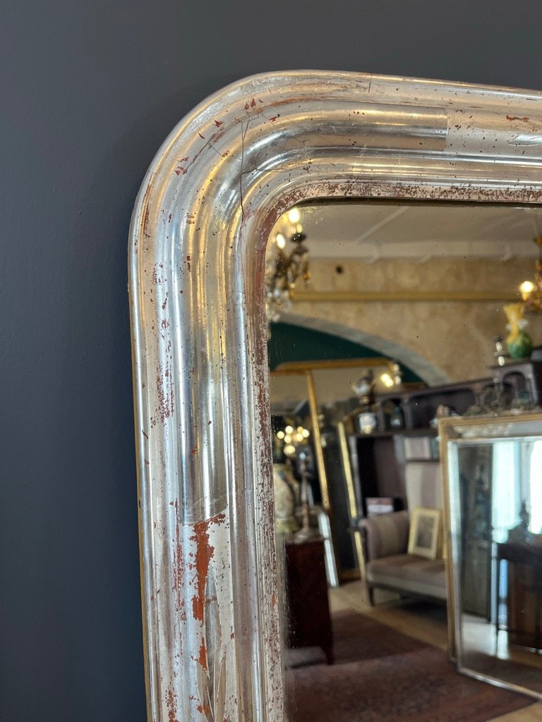 Silver-finished Louis Philippe Mirror, 87 X 63 Cm-photo-5