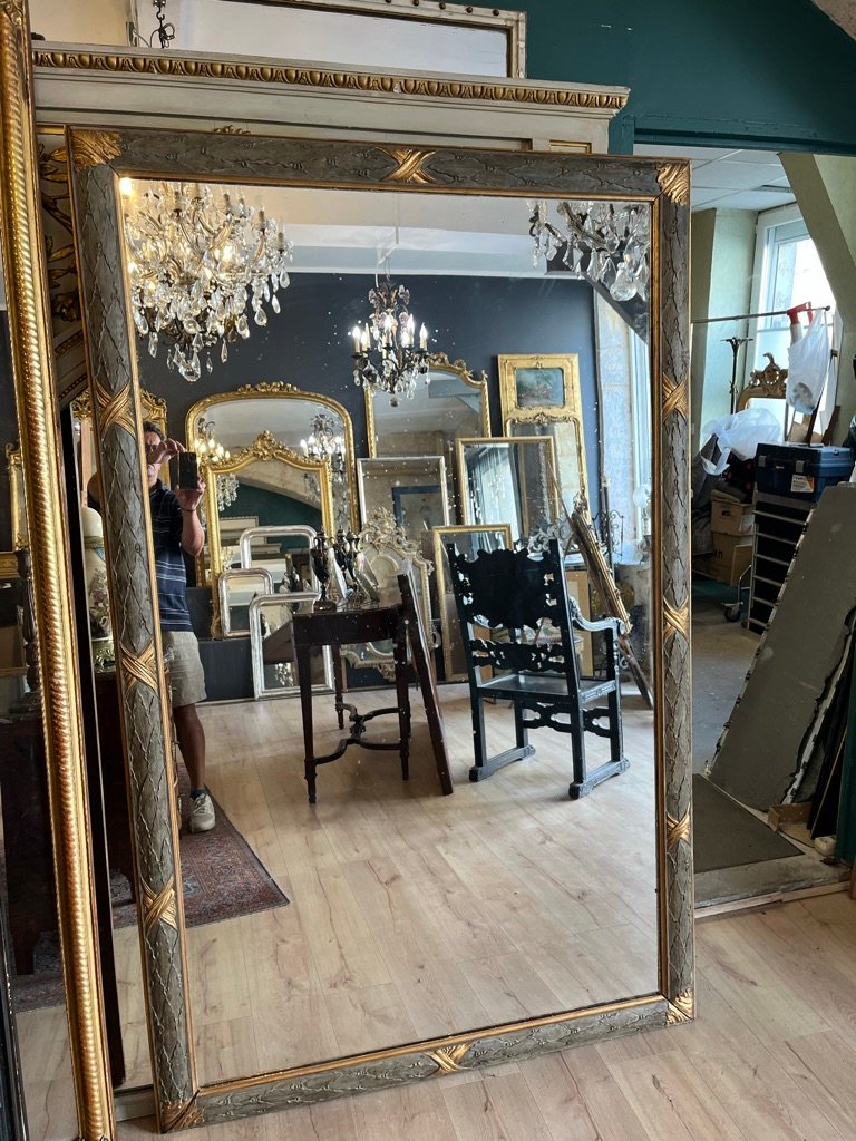 Grand miroir style Louis XVI en chêne  sculpté et rechampi 201 X 126 CM-photo-2