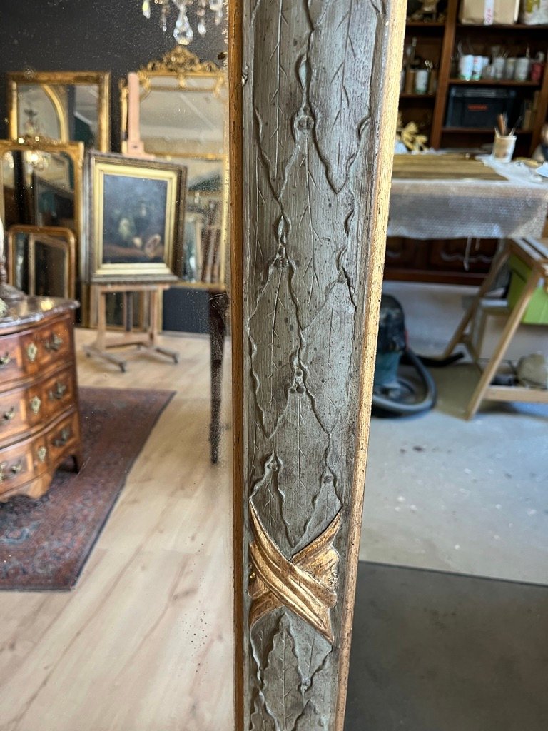 Grand miroir style Louis XVI en chêne  sculpté et rechampi 201 X 126 CM-photo-3