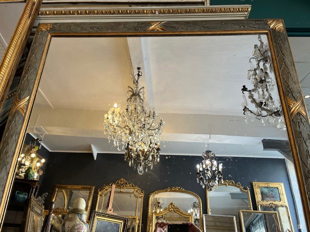 Grand miroir style Louis XVI en chêne  sculpté et rechampi 201 X 126 CM-photo-4