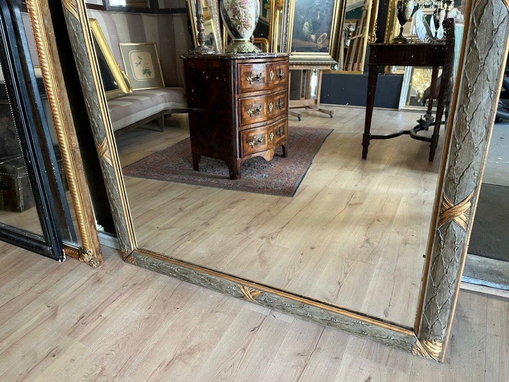 Grand miroir style Louis XVI en chêne  sculpté et rechampi 201 X 126 CM-photo-1