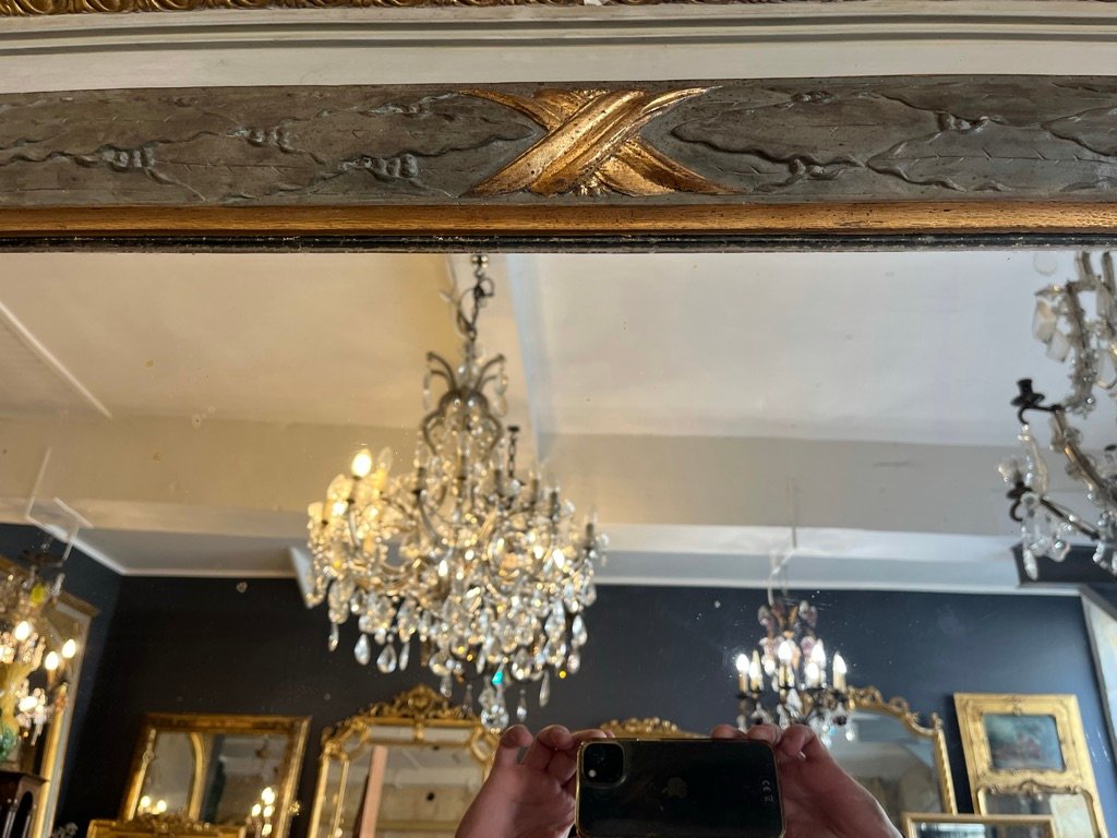 Grand miroir style Louis XVI en chêne  sculpté et rechampi 201 X 126 CM-photo-2